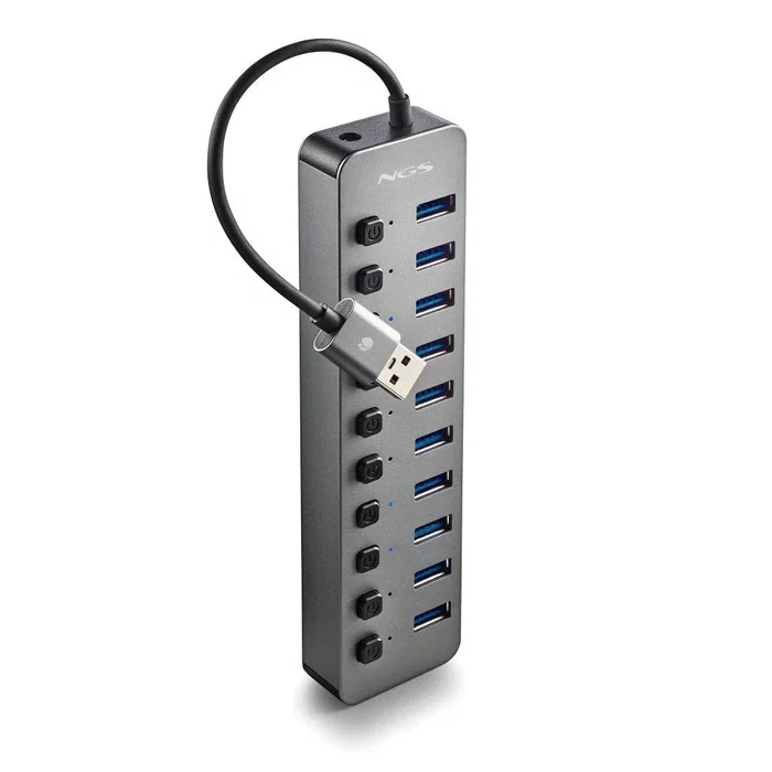 NGS IHUB10 Hub USB 3.2 Gen 1 de 10 Puertos Tipo-A, 5000 Mbit/s, Alimentación por Corriente Alterna, Cable 0.18m, Negro