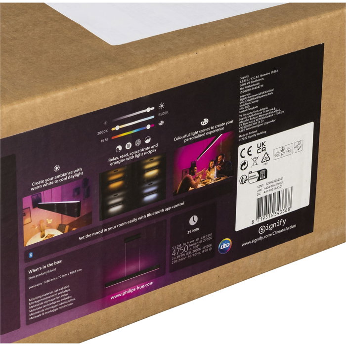 Philips GmbH Ensis Philips Hue White & Color Ambiance Lámpara Colgante Inteligente Bluetooth Negro Philips GmbH Ensis Philips Hue White & Color Ambiance Lámpara Colgante Inteligente Bluetooth Negro