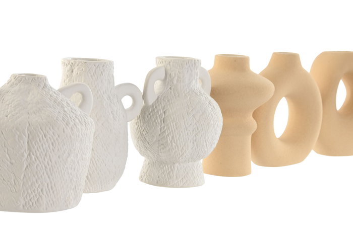 DKD Home Decor Set de 3 Jarrones de Gres Blanco y Beige