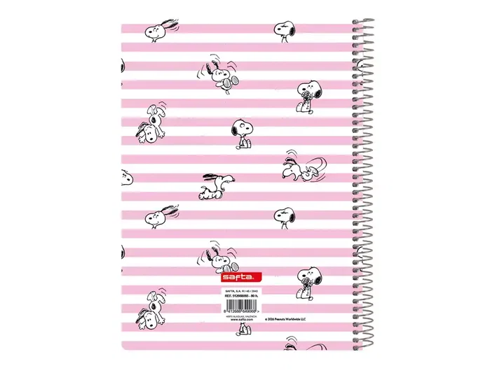 Safta Cuaderno Espiral Cuarto 80 Hojas Cuadriculadas Snoopy Tapa Extradura