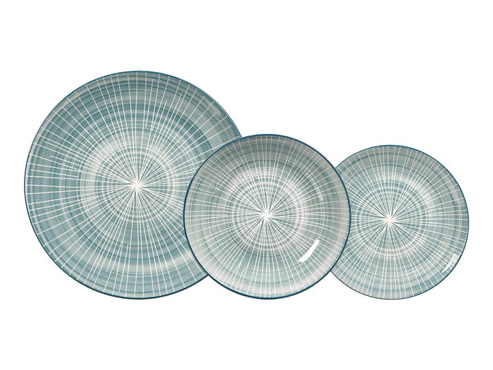 VESSIA - Juego de Vajilla para 4 Personas, 12 Piezas, Diseño de Rayas, Azul, Cerámica, Dimensiones del Plato Grande: 26.7x26.7x2 cm (Set de 2)