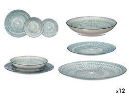 VESSIA - Juego de Vajilla para 4 Personas, 12 Piezas, Diseño de Rayas, Azul, Cerámica, Dimensiones del Plato Grande: 26.7x26.7x2 cm (Set de 2)