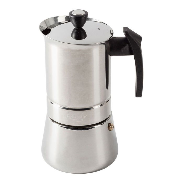 San Ignacio Cafetera SG-3593 Italiana 4 Tazas Acero Inoxidable Acabado Brillante Apto Inducción Vitrocerámica Gas