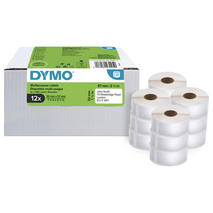 Dymo Etiquetas Multiuso 32 x 57 mm Blanco - 12 Rollos x 1000 Etiquetas