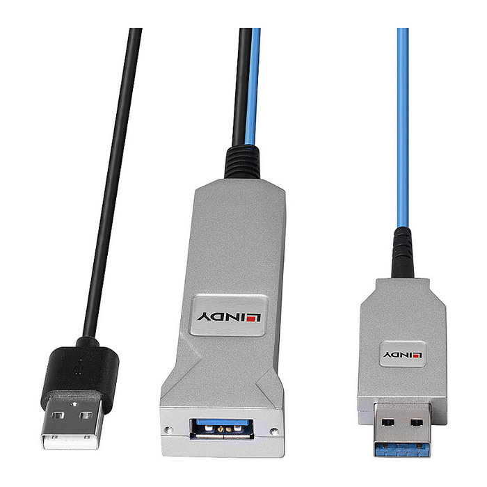 LINDY Cable Optico USB 3.2 Gen 1 (5 Gbps) 43345, 30 m, Tipo A, Color Azul y Plata