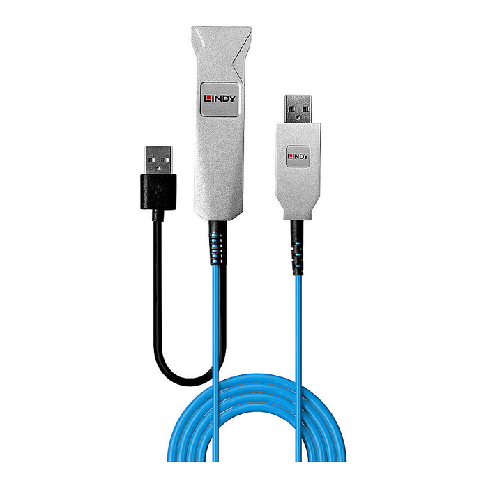 LINDY Cable Optico USB 3.2 Gen 1 (5 Gbps) 43345, 30 m, Tipo A, Color Azul y Plata