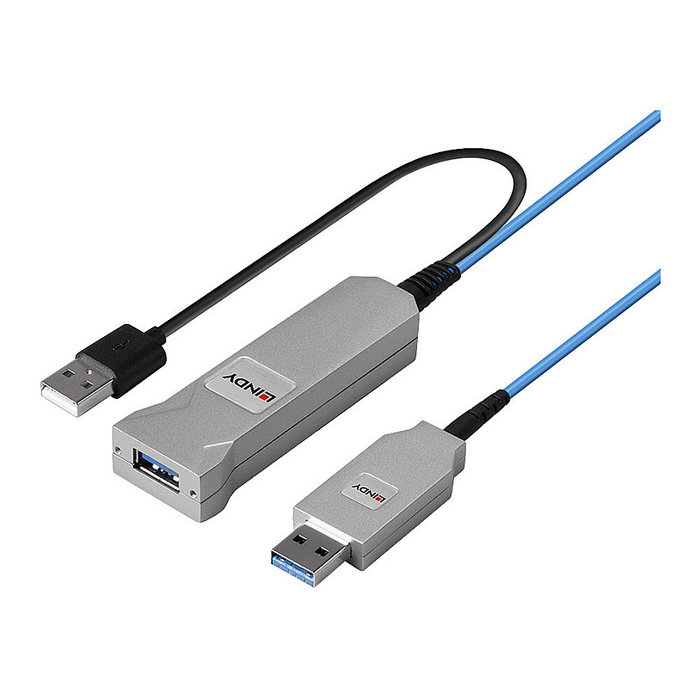 LINDY Cable Optico USB 3.2 Gen 1 (5 Gbps) 43345, 30 m, Tipo A, Color Azul y Plata