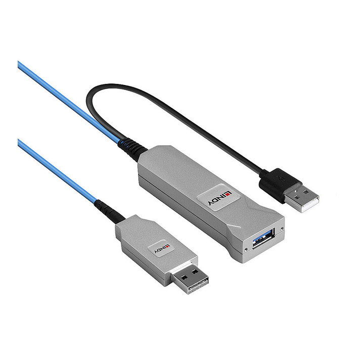 LINDY Cable Optico USB 3.2 Gen 1 (5 Gbps) 43345, 30 m, Tipo A, Color Azul y Plata