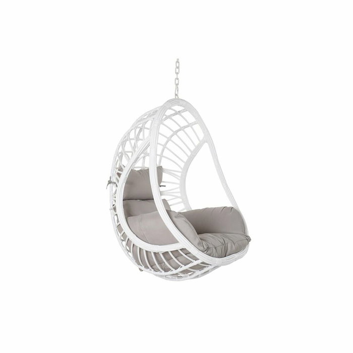 DKD Home Decor Sillón Colgante de Ratán Sintético Blanco y Gris con Cojines