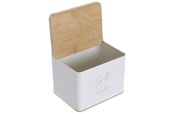 DKD Home Decor Salero de Metal y Bambú Blanco Roto DKD Home Decor Salero de Metal y Bambú Blanco Roto