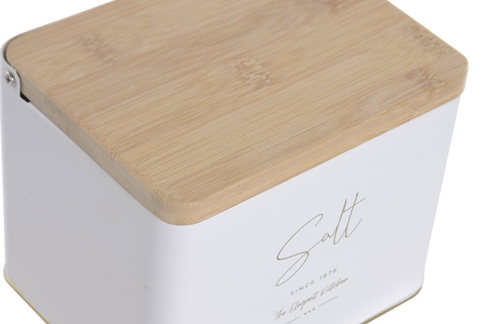DKD Home Decor Salero de Metal y Bambú Blanco Roto DKD Home Decor Salero de Metal y Bambú Blanco Roto