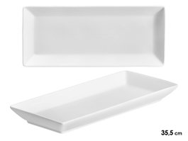 Vessia Bandeja de Porcelana Rectangular, Blanco, 35.5 cm de Largo, 15.5 cm de Ancho y 3.5 cm de Alto (Set de 16)