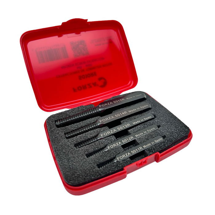 Forza 5010RE Juego de 5 Extractores de Tornillos Rotos Rosca Izquierda M5-M20, para Diametros 3, 4, 5, 6, 8 mm - Acero de Alta Resistencia con Estuche Forza 5010RE Juego de 5 Extractores de Tornillos Rotos Rosca Izquierda M5-M20, para Diametros 3, 4, 5, 6, 8 mm - Acero de Alta Resistencia con Estuche