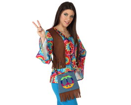 Solapa de Bolso Hippy con Flecos Multicolor para Festivales y Fiestas Bohemio Años 60 - Accesorio Adulto