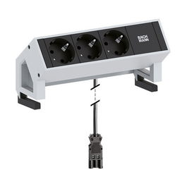 Bachmann DESK2 Regleta 3 Enchufes Type F 16A 230V 4 Módulos Negro Aluminio Acero Inoxidable