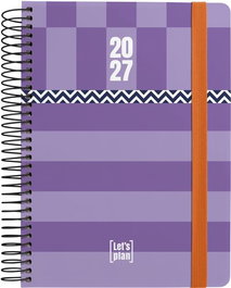 GRAFOPLAS Agenda Anual 2027 con Espiral, Tapa Extra y Goma A5 Violet Mix