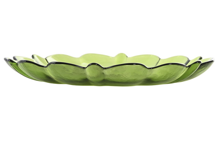 DKD Home Decor Plato Dalia Verde Oscuro Cristal 26 x 3 x 26 cm (4 Unidades) Apto Microondas y Lavavajillas