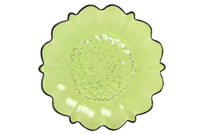 DKD Home Decor Plato Dalia Verde Oscuro Cristal 26 x 3 x 26 cm (4 Unidades) Apto Microondas y Lavavajillas