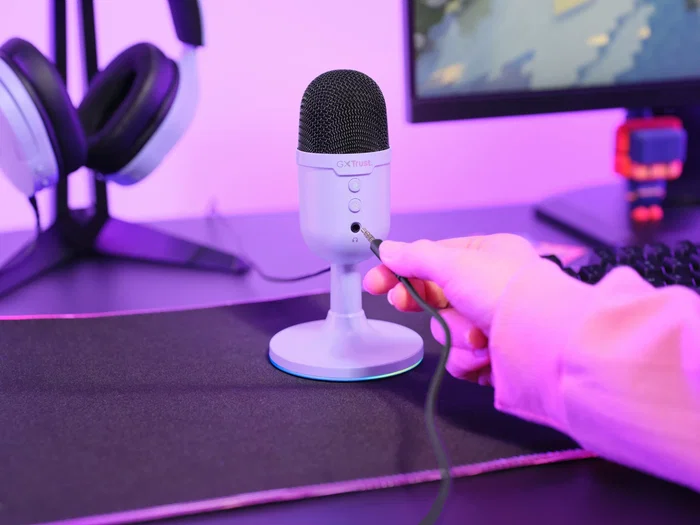 Trust GXT 234P Yunix Micrófono USB Condensador para Gaming y Streaming, Patrón Cardioide, Botón Mudo, RGB, 32 dB, Color Púrpura
