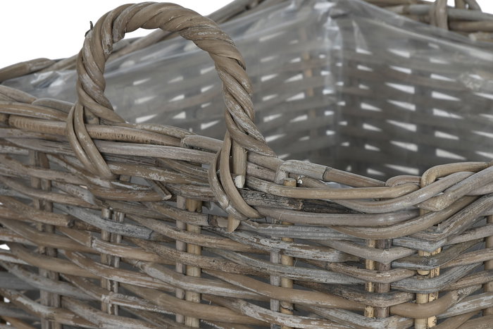 DKD Home Decor Cesta Set de 4 Indonesia 1c24 Mimbre Gris Claro 50 x 50 x 58 cm con Asa