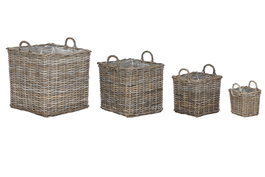 DKD Home Decor Set de 4 Cestas de Mimbre con Asa Gris Claro