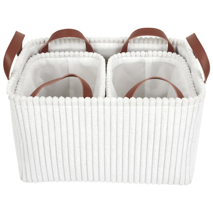 Home Deco Factory Juego de 3 Cestas Blancas Cocooning, Poliéster y EVA, 23x17x16 cm y 36x26x20 cm