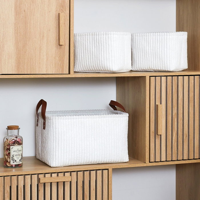 Home Deco Factory Juego de 3 Cestas Blancas Cocooning, Poliéster y EVA, 23x17x16 cm y 36x26x20 cm