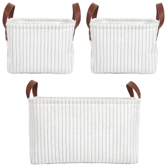 Home Deco Factory Juego de 3 Cestas Blancas Cocooning, Poliéster y EVA, 23x17x16 cm y 36x26x20 cm
