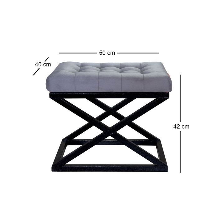 Atelier Del Sofa Pouffe Capraz Black Grey v2 Reposapiés Asiento Mesa Lateral Estructura Metal Tela Poliéster Babyface 50x42x40 cm