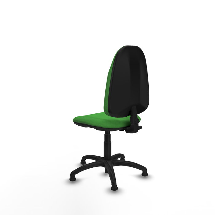 Silla de oficina Algarra con mecanismo Contacto permanente básico tapizada con Tela color Verde. Equipada con Base poliamida negra, Sin brazosy Topes