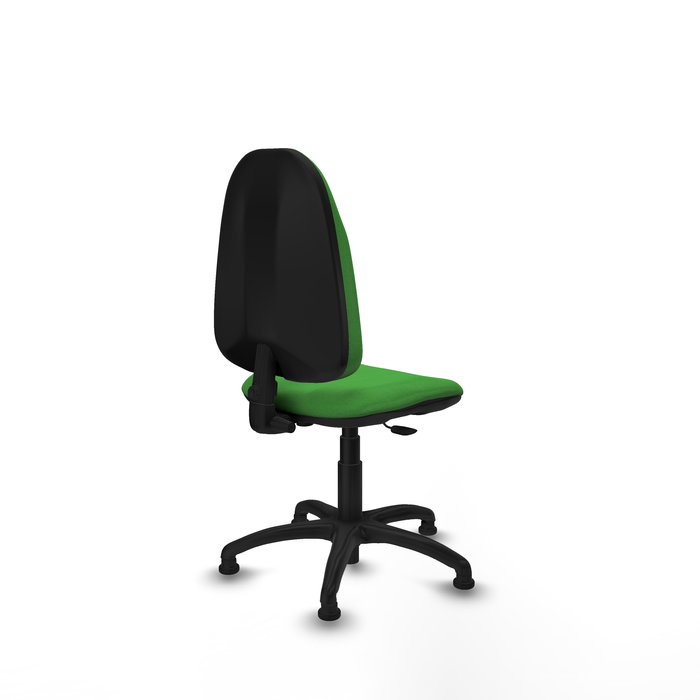 Silla de oficina Algarra con mecanismo Contacto permanente básico tapizada con Tela color Verde. Equipada con Base poliamida negra, Sin brazosy Topes