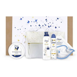 Dove Neceser Regalo Mujer - Kit de Viaje 5 Piezas con Gel de Ducha, Crema Corporal, Desodorante Spray y Mascarilla Hidratante