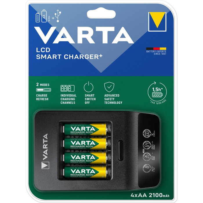 Varta LCD Smart Charger+ con 4 baterías AA 2100 mAh