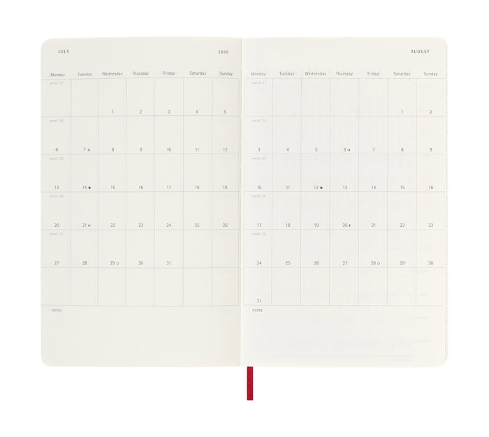 Moleskine DSF218WN3Y26 Agenda Semanal 18 Meses L (13 x 21 cm) 2025-2026 Tapa Blanda Rojo