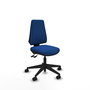Silla de oficina Elche con mecanismo Asincro tapizada con Similpiel color Azul. Equipada con Base piramidal negra, Sin brazos y Ruedas 65mm nailon