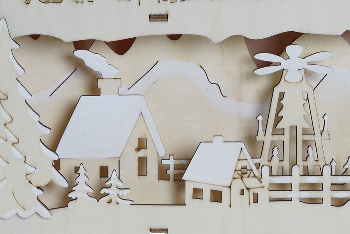 DKD Home Decor Casa LED Natural MDF 32 x 45.35 x 6.5 cm con 2 Baterías AAA