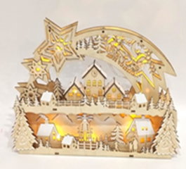DKD Home Decor Casa de MDF con LED Natural