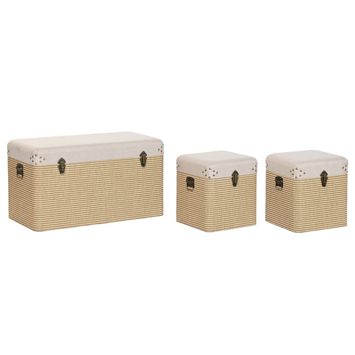 DKD Home Decor Juego de 3 Baúles de Poliéster y Madera Beige DKD Home Decor Juego de 3 Baúles de Poliéster y Madera Beige