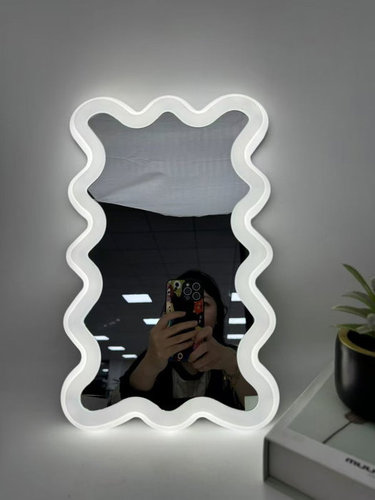 DKD Home Decor Espejo LED Abstracto Neón Blanco 2 x 35 x 22 cm