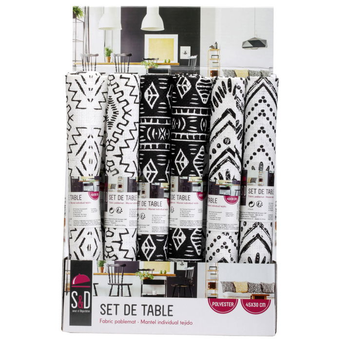 Saveur et Degustation Individual Étnico 45x30 cm Modelos Surtidos Blanco Negro Zig-zag