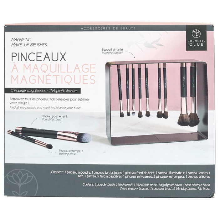 Cosmetic Club Juego De 11 Brochas Magnéticas Para Maquillaje - Set Completo De Brochas De Metal