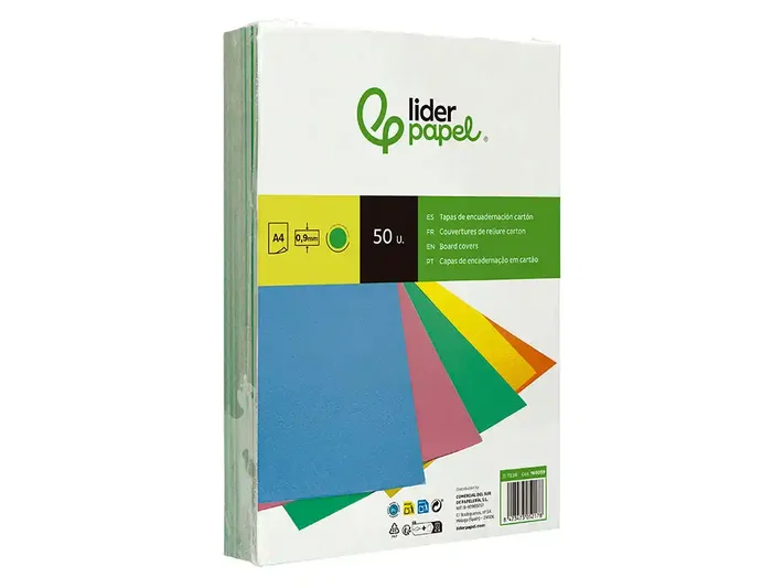 Liderpapel Tapa Encuadernacion Carton A4 0,9mm Verde Fluor Paquete 50 Unidades
