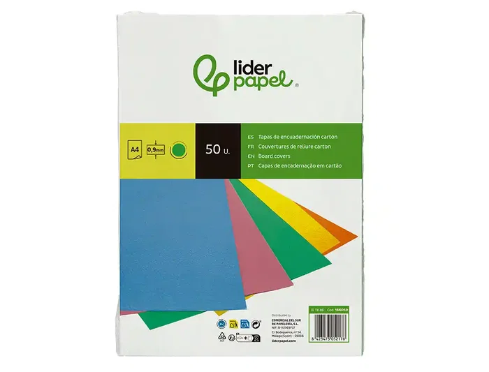 Liderpapel Tapa Encuadernacion Carton A4 0,9mm Verde Fluor Paquete 50 Unidades