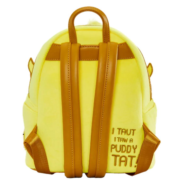 Loungefly Mochila Felpa Piolín Tweety Looney Tunes 80th Anniversary, Acolchada, Cuero Vegano, 22.8 x 26.6 x 11.5 cm