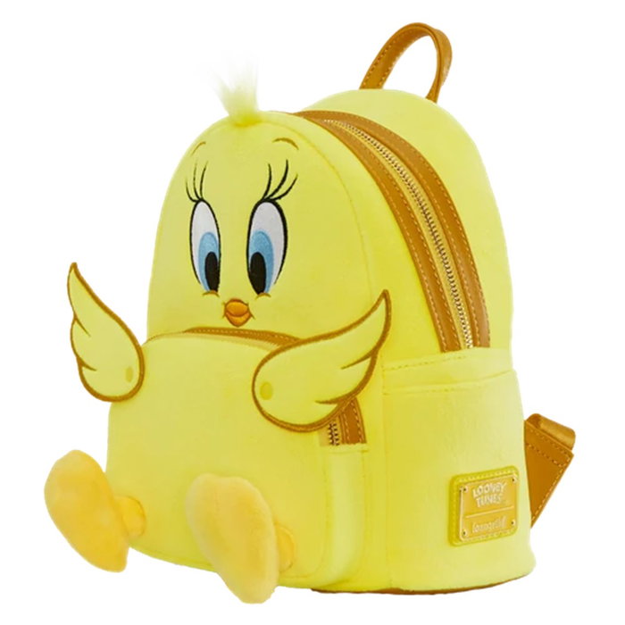 Loungefly Mochila Felpa Piolín Tweety Looney Tunes 80th Anniversary, Acolchada, Cuero Vegano, 22.8 x 26.6 x 11.5 cm