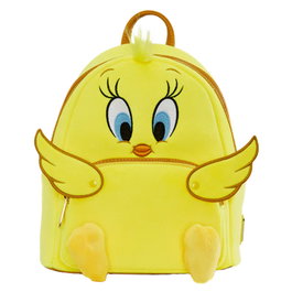 Loungefly Mochila Felpa Piolín Tweety Looney Tunes 80th Anniversary, Acolchada, Cuero Vegano, 22.8 x 26.6 x 11.5 cm