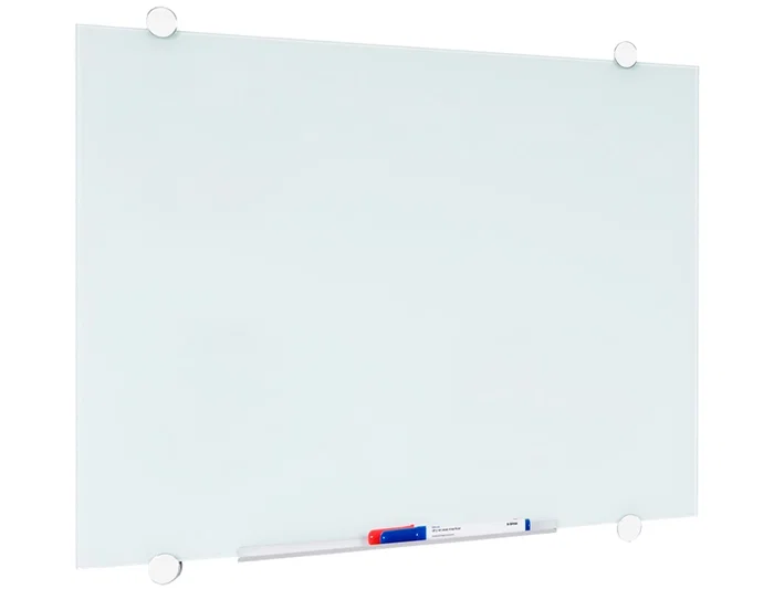 Q-connect Pizarra Blanca Magnética de Cristal Templado 90x60 cm con Marco de Aluminio
