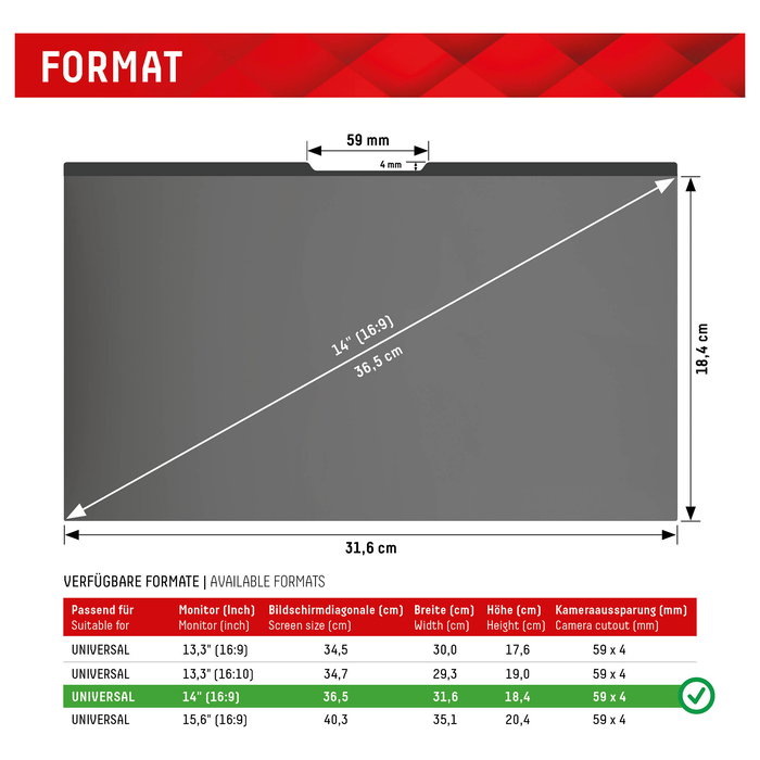 Displex 01762 Filtro de Privacidad y Luz Azul 14" Universal, Magnético, Antirreflectante, Antideslumbrante, 5H, 98% Reducción de Luz Azul para Portátil