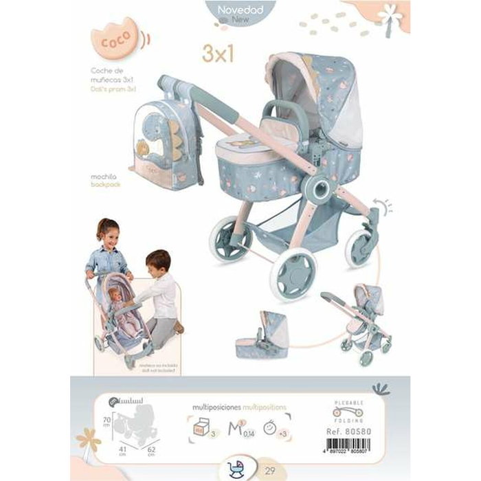 Decuevas Coche de Muñeca 3X1 Plegable Coco con Mochila