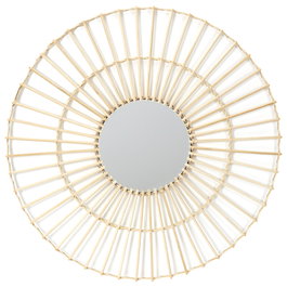 Home Deco Factory Espejo Ratan 75 cm, Estructura de Bambu, Cristal, Coleccion Natural